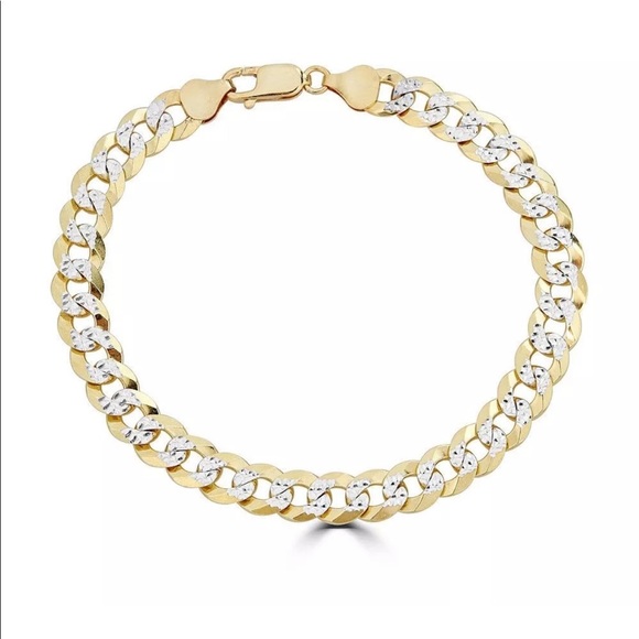 Mens Cuban Bracelet Diamond Cut Two Tone - Picture 4 of 7